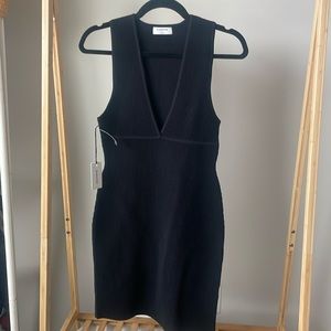 NWT! Babaton sculpt knit deep V black mini dress, size M